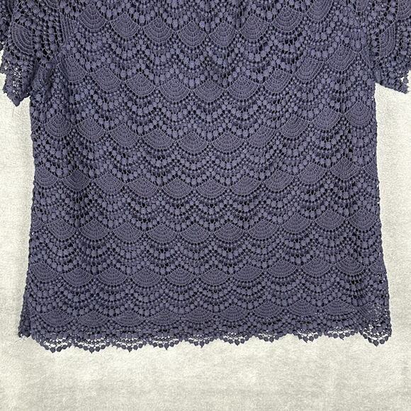 Talbots Top Womens 1X Navy Crochet Lace Short Sleeve Party Holiday Career Preppy - Picture 3 of 11